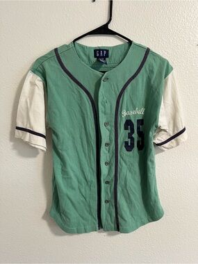 GAP Green & White Baseball Button-Down Shirt
